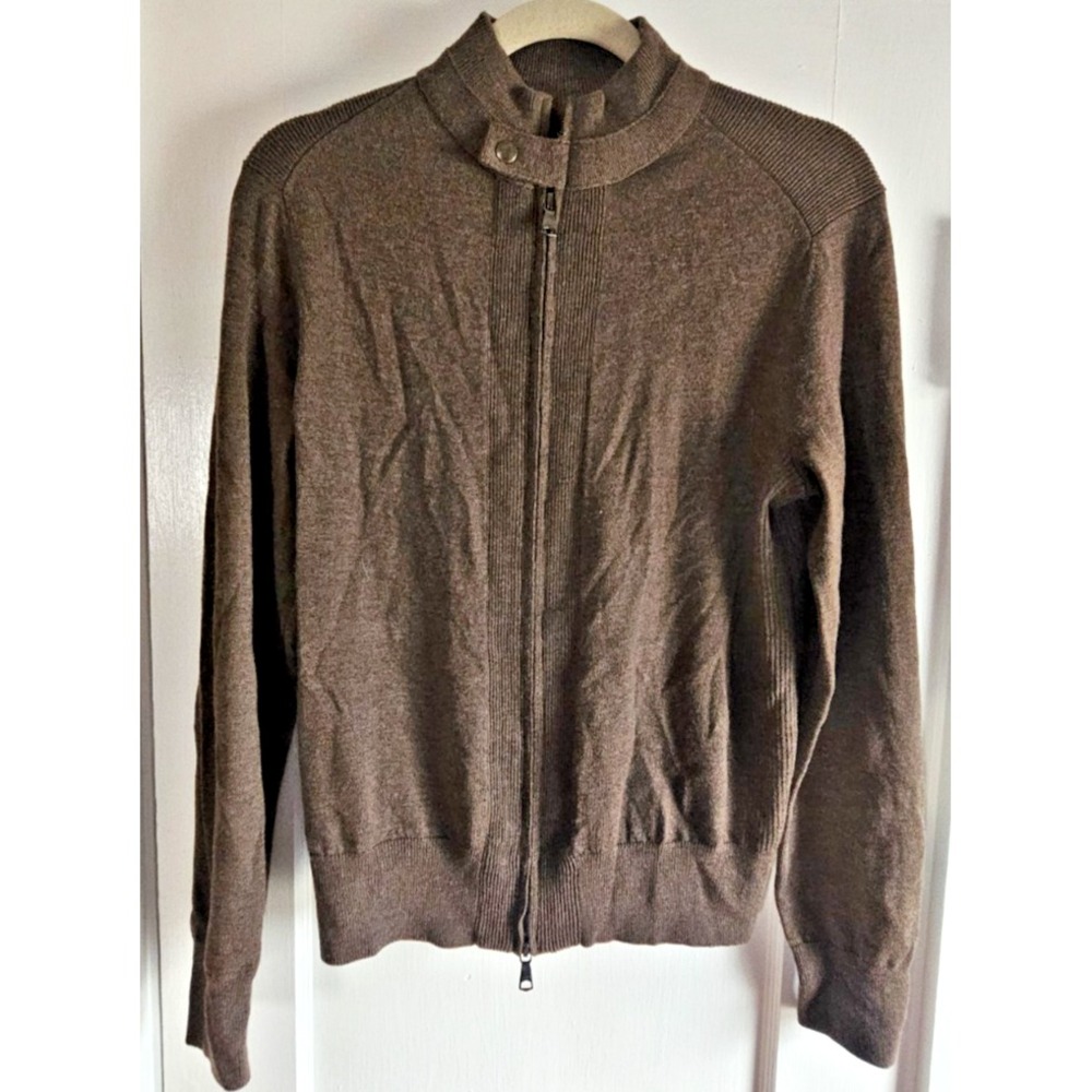 NWT Banana Republic brown men Sz XS full zip sweater extra fine Merino mock neck